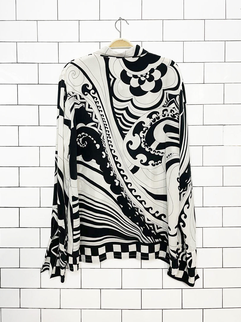 vintage 90s 100% silk geometric print full-button blouse