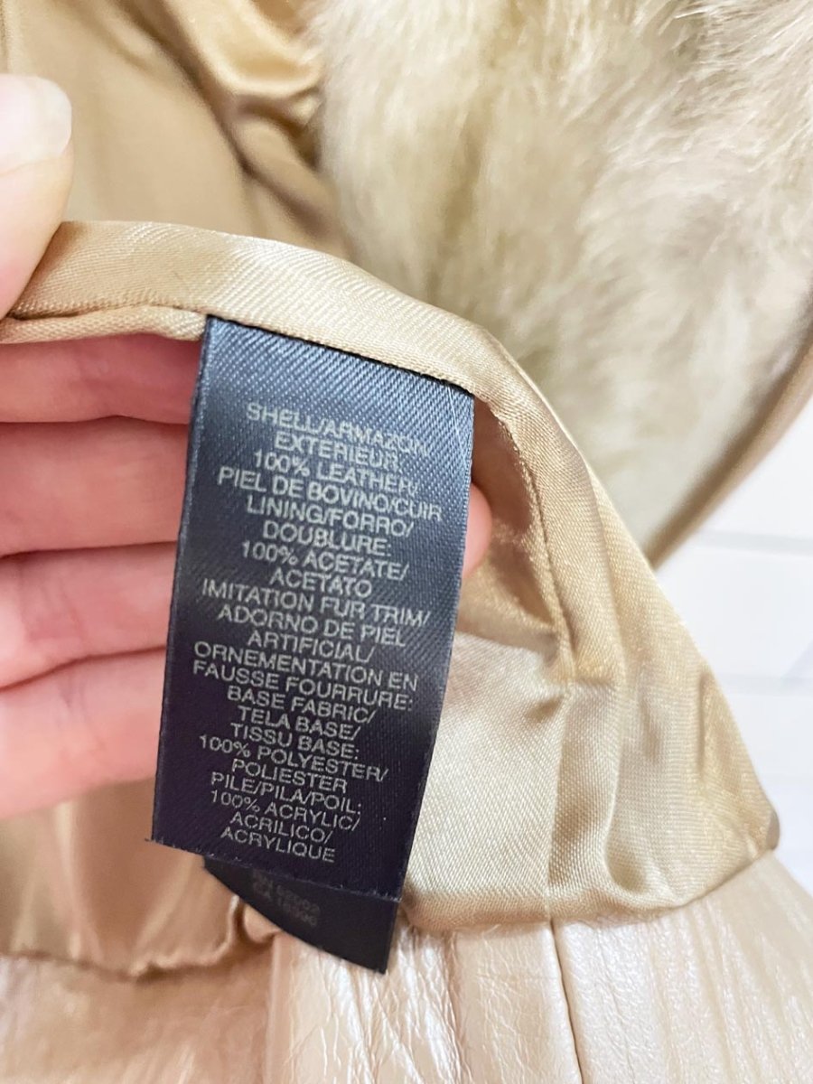 y2k liz claiborne pearl leather minimal zip vest with faux fur trim - good market thrift store