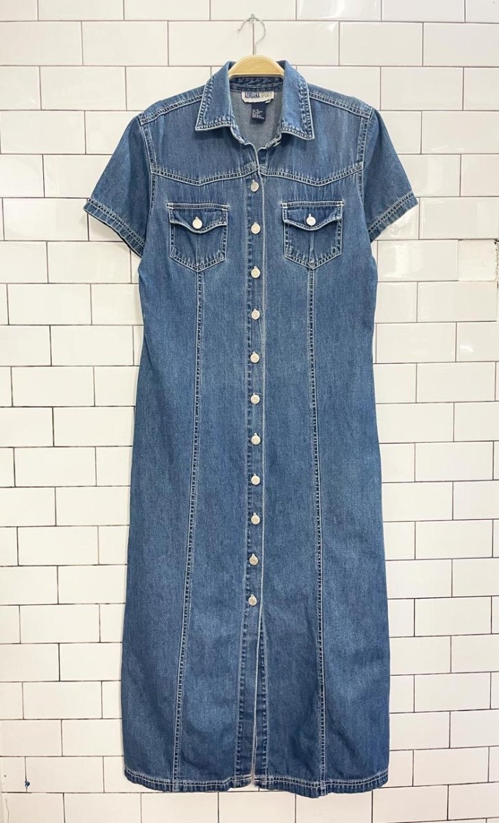 vintage 00s adriana sport full button shirt denim maxi dress - good market thrift store