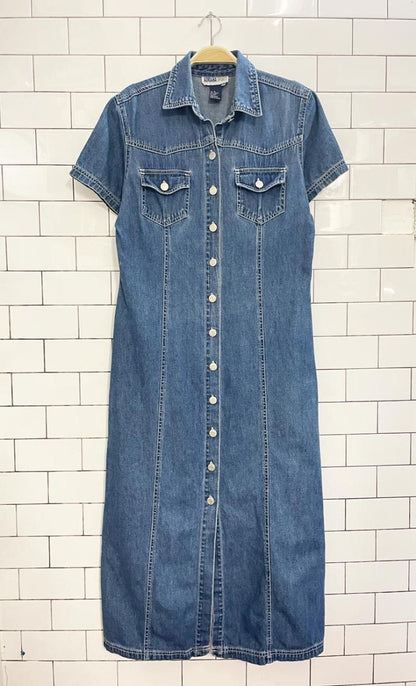 vintage 00s adriana sport full button shirt denim maxi dress - good market thrift store