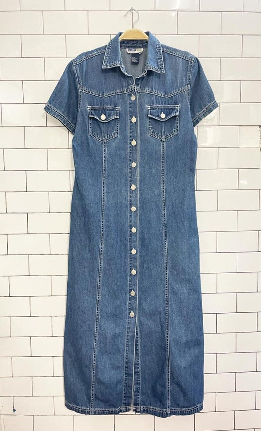 vintage 00s adriana sport full button shirt denim maxi dress - good market thrift store