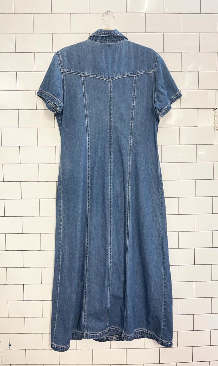 vintage 00s adriana sport full button shirt denim maxi dress - good market thrift store