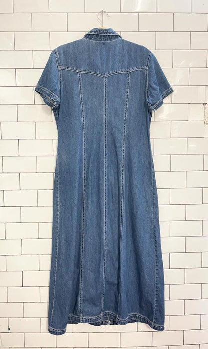 vintage 00s adriana sport full button shirt denim maxi dress - good market thrift store