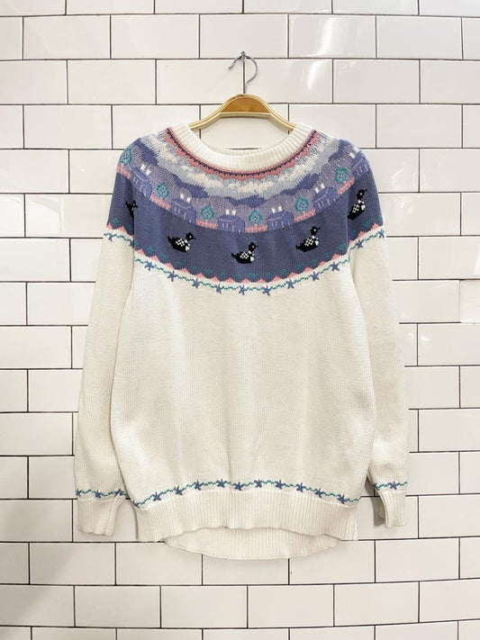 vintage 90s NR loon cottage scene knit sweater - good market thrift store