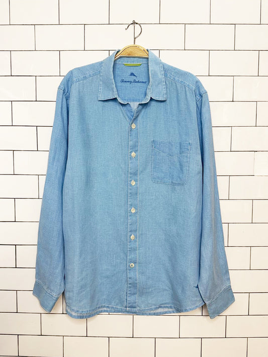 tommy bahama 100% linen salt washed full button shirt