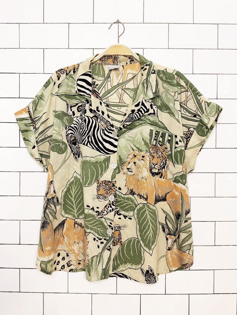vintage 80s jackie scott jungle animal print oversized boxy shirt