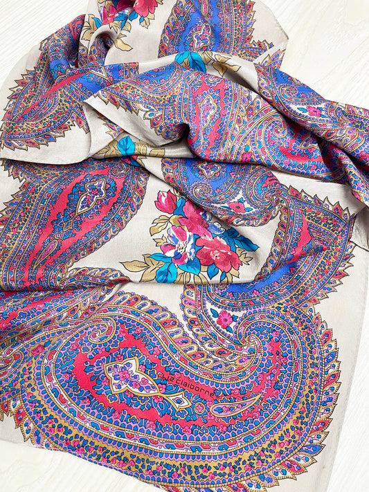 vintage 90s liz claiborne 100% silk vibrant paisley scarf | made in Japan
