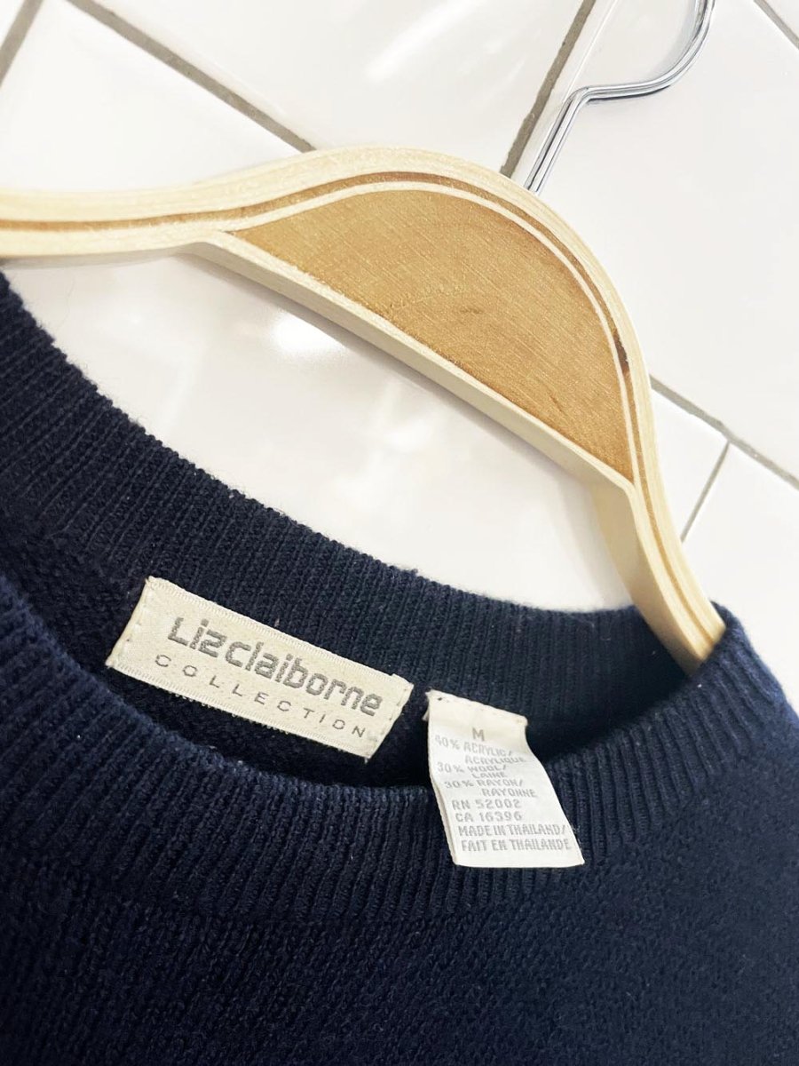 vintage 00s liz claiborne wool - blend minimal pocket knit sweater - good market thrift store