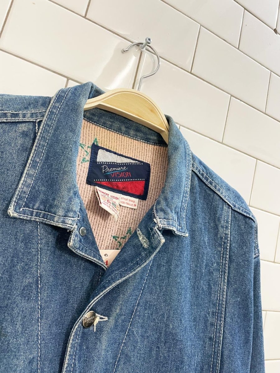 vintage 90s premiere vision flannel - lined denim jacket - good market thrift store