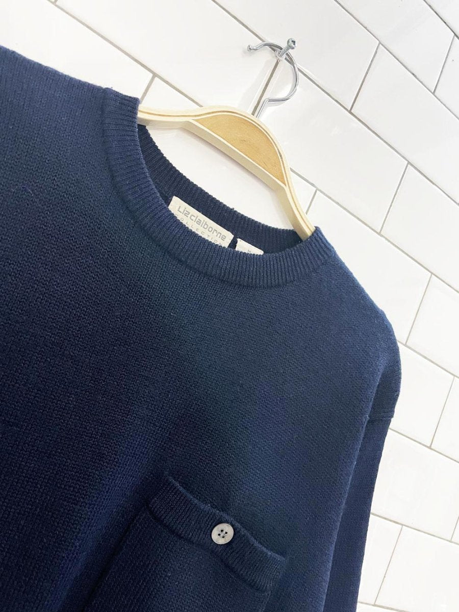 vintage 00s liz claiborne wool - blend minimal pocket knit sweater - good market thrift store