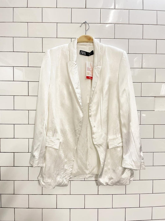 zara white satin open blazer - good market thrift store