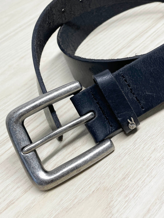 john varvatos leather minimal peace sign belt