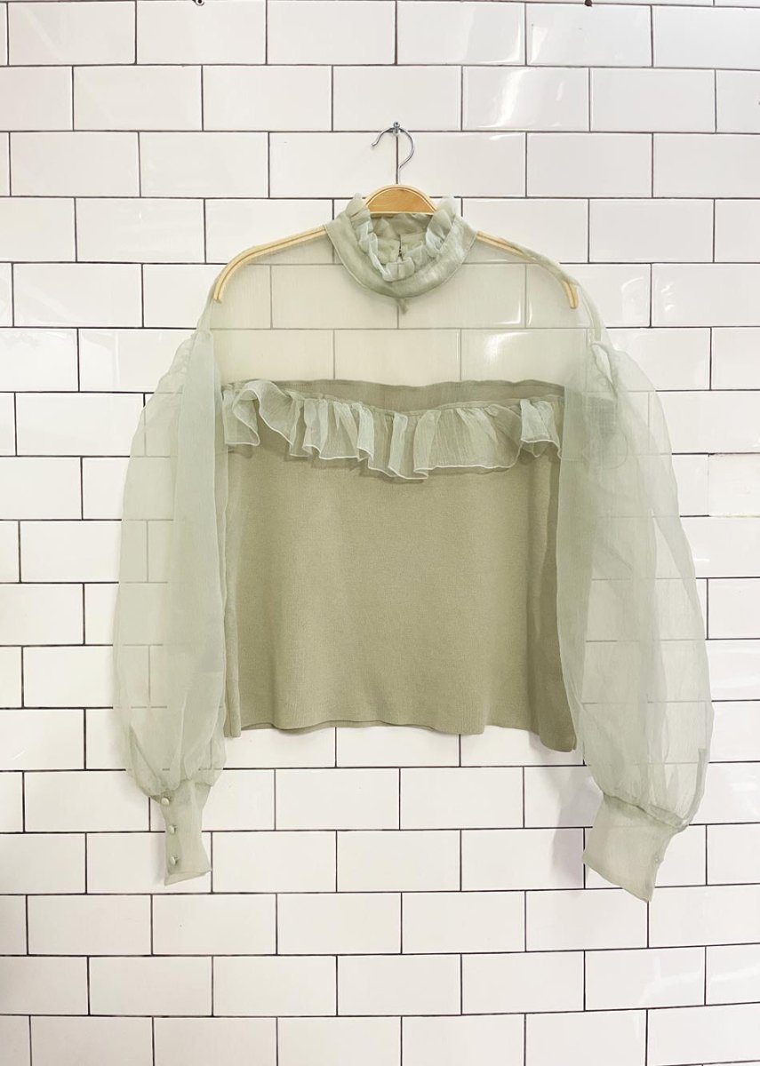 nwt zara organza knit puff sleeve top - good market thrift store