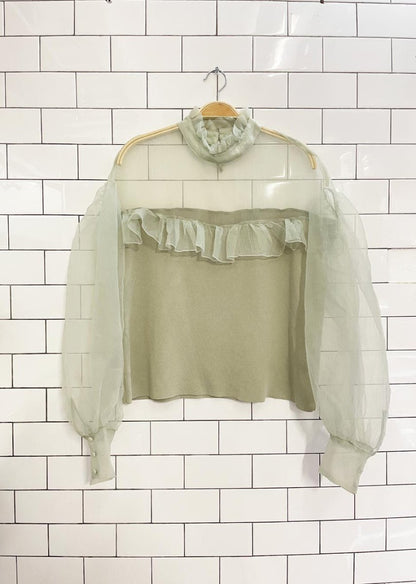 nwt zara organza knit puff sleeve top - good market thrift store