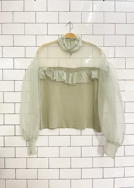 nwt zara organza knit puff sleeve top - good market thrift store