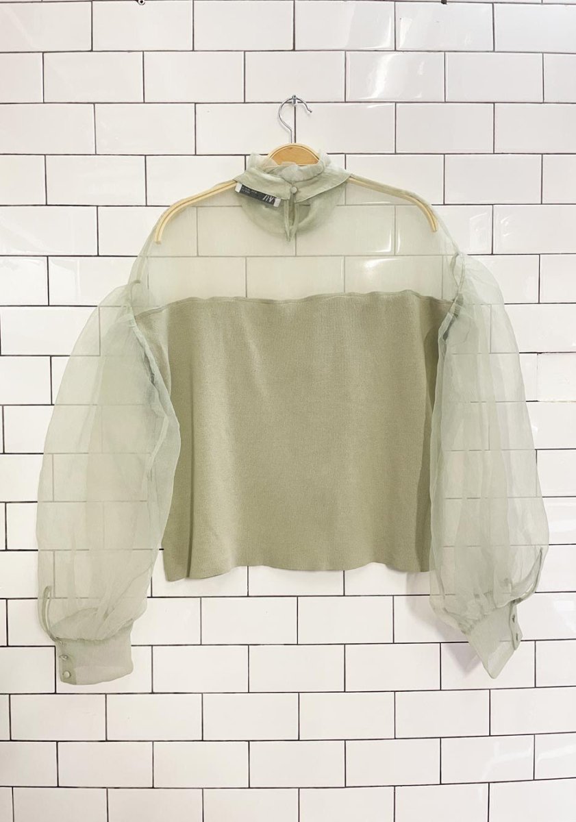 nwt zara organza knit puff sleeve top - good market thrift store
