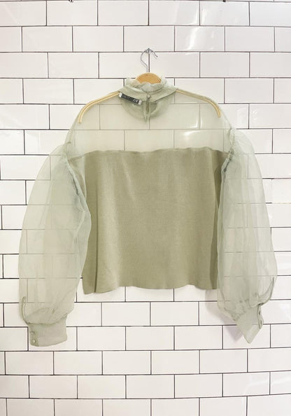 nwt zara organza knit puff sleeve top - good market thrift store