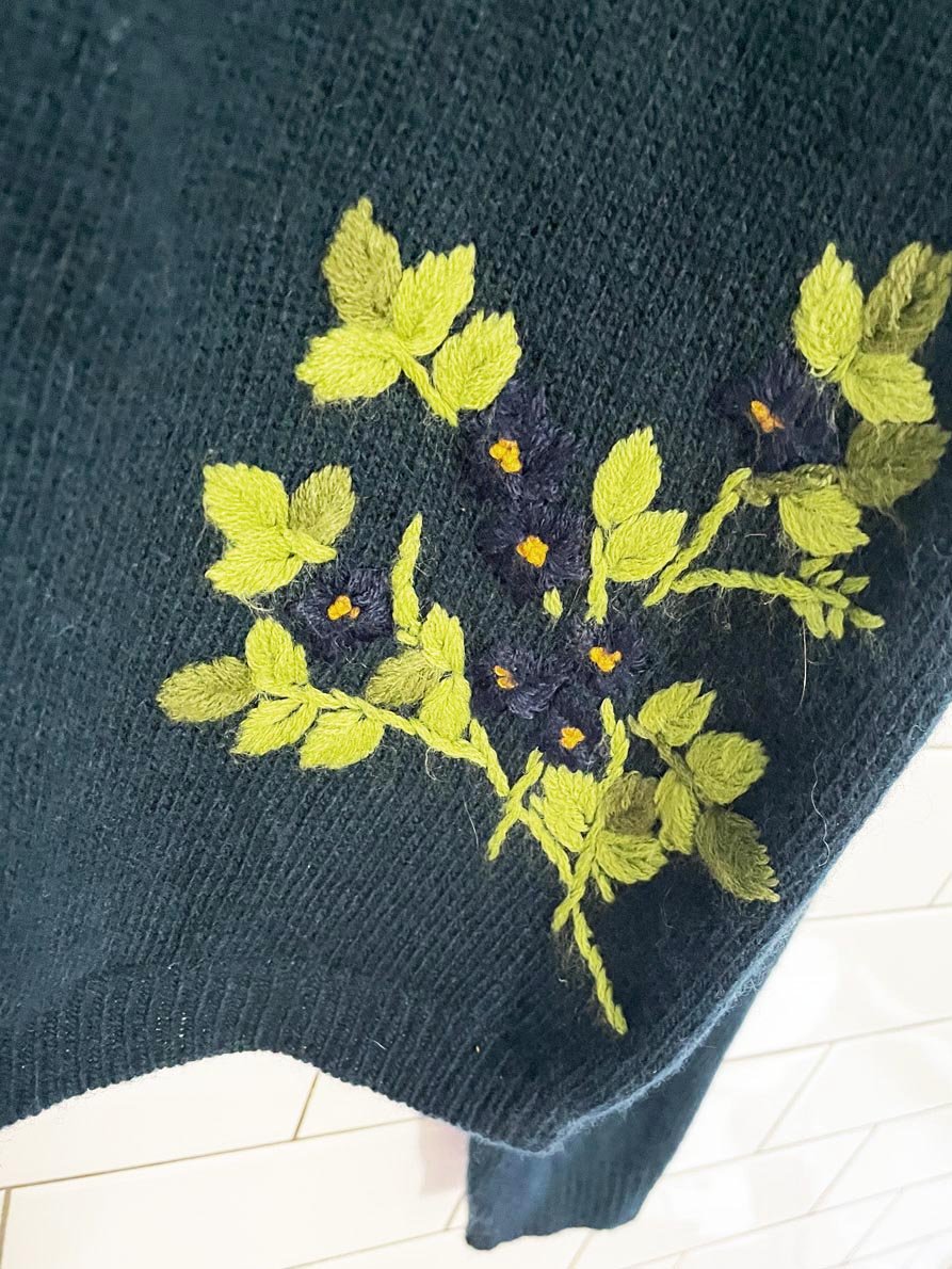 vintage 00s image wool fall florals embroidered knit cardigan - good market thrift store