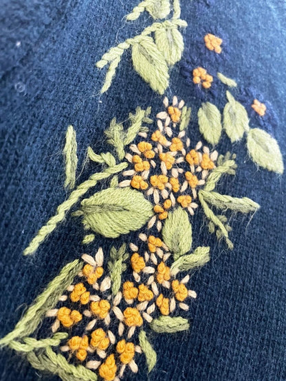 vintage 00s image wool fall florals embroidered knit cardigan - good market thrift store