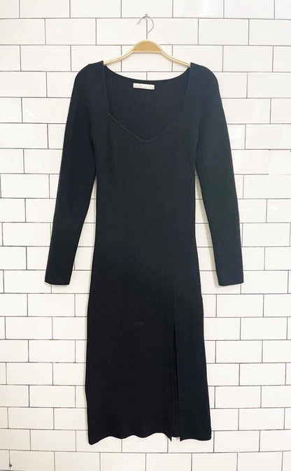 oak + fort 2024 sweetheart ribbed knit long sleeve midi dress - good market thrift store