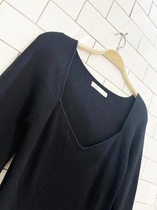 oak + fort 2024 sweetheart ribbed knit long sleeve midi dress - good market thrift store