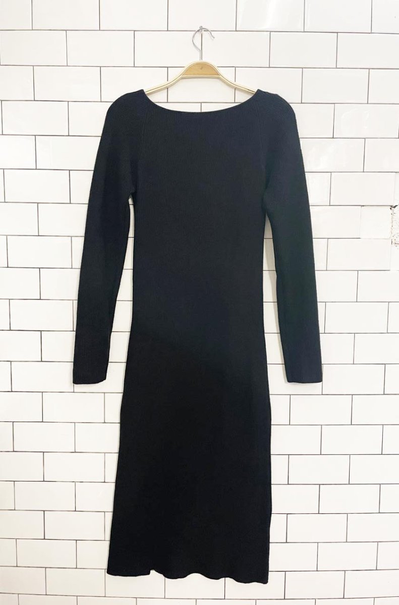 oak + fort 2024 sweetheart ribbed knit long sleeve midi dress - good market thrift store