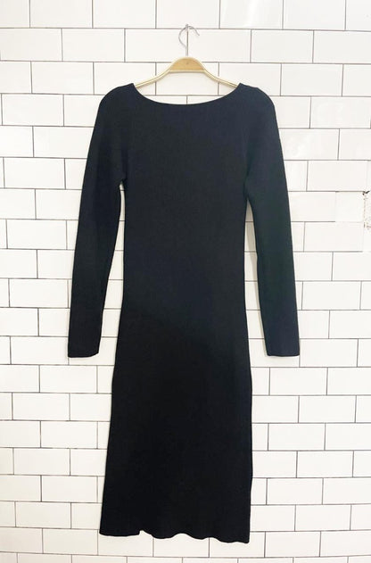 oak + fort 2024 sweetheart ribbed knit long sleeve midi dress - good market thrift store