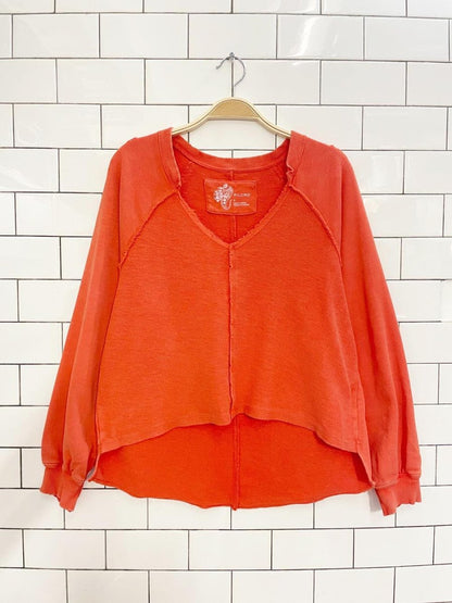 pilcro oversized raw edge v - neck sweatshirt | anthropologie - good market thrift store