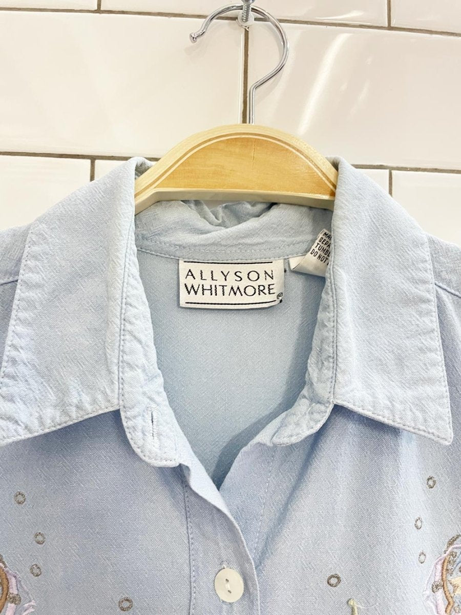vintage 00s allyson whitmore fish embroidered shirt - good market thrift store