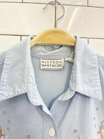 vintage 00s allyson whitmore fish embroidered shirt - good market thrift store