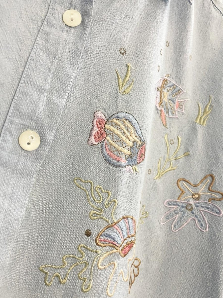 vintage 00s allyson whitmore fish embroidered shirt - good market thrift store