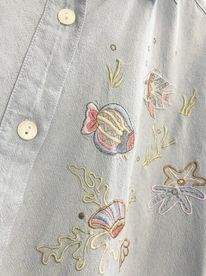 vintage 00s allyson whitmore fish embroidered shirt - good market thrift store