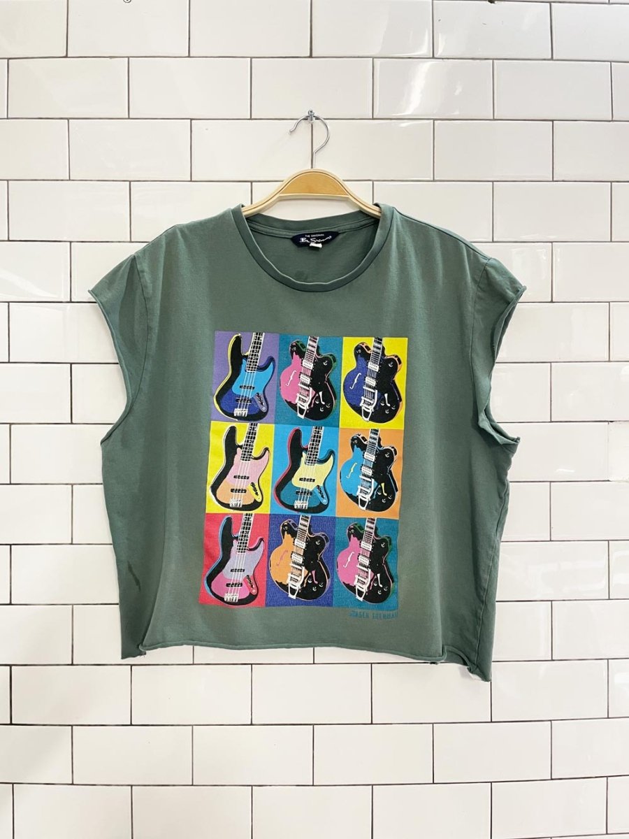ben sherman rework andy warhol guitar muscle crop tee - good market thrift store