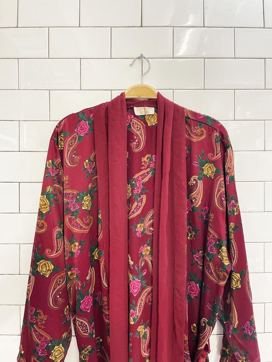 vintage 80s victoria's secret chiffon trim satin paisley robe - good market thrift store