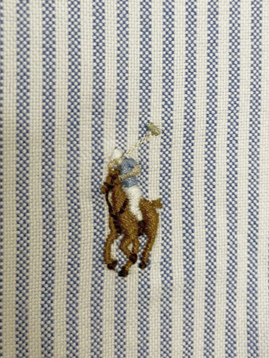 ralph lauren 100% cotton contrast collar blue stripe full button shirt