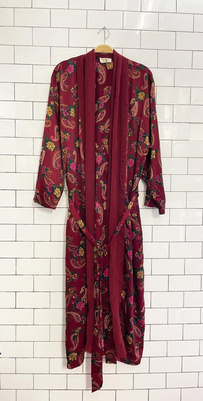 vintage 80s victoria's secret chiffon trim satin paisley robe - good market thrift store