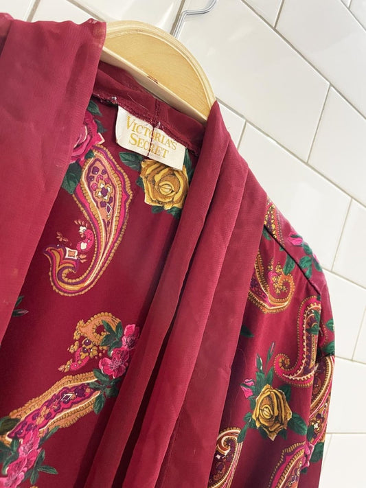vintage 80s victoria's secret chiffon trim satin paisley robe - good market thrift store