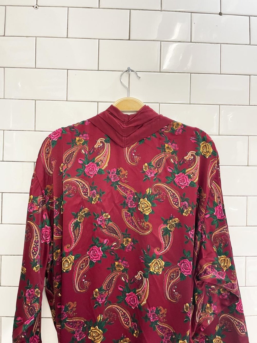 vintage 80s victoria's secret chiffon trim satin paisley robe - good market thrift store
