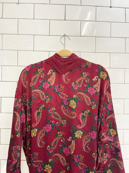 vintage 80s victoria's secret chiffon trim satin paisley robe - good market thrift store
