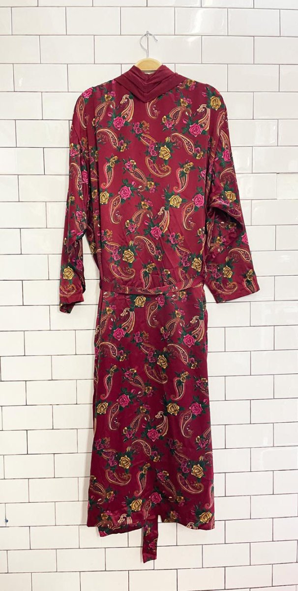vintage 80s victoria's secret chiffon trim satin paisley robe - good market thrift store
