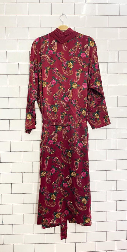 vintage 80s victoria's secret chiffon trim satin paisley robe - good market thrift store