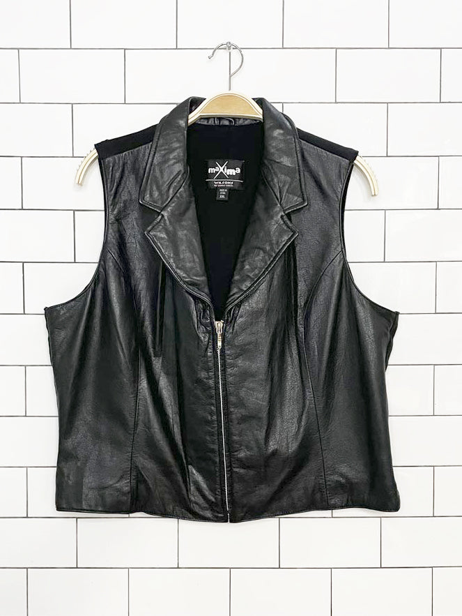 vintage 00s wilsons maxima soft leather minimal zip biker vest