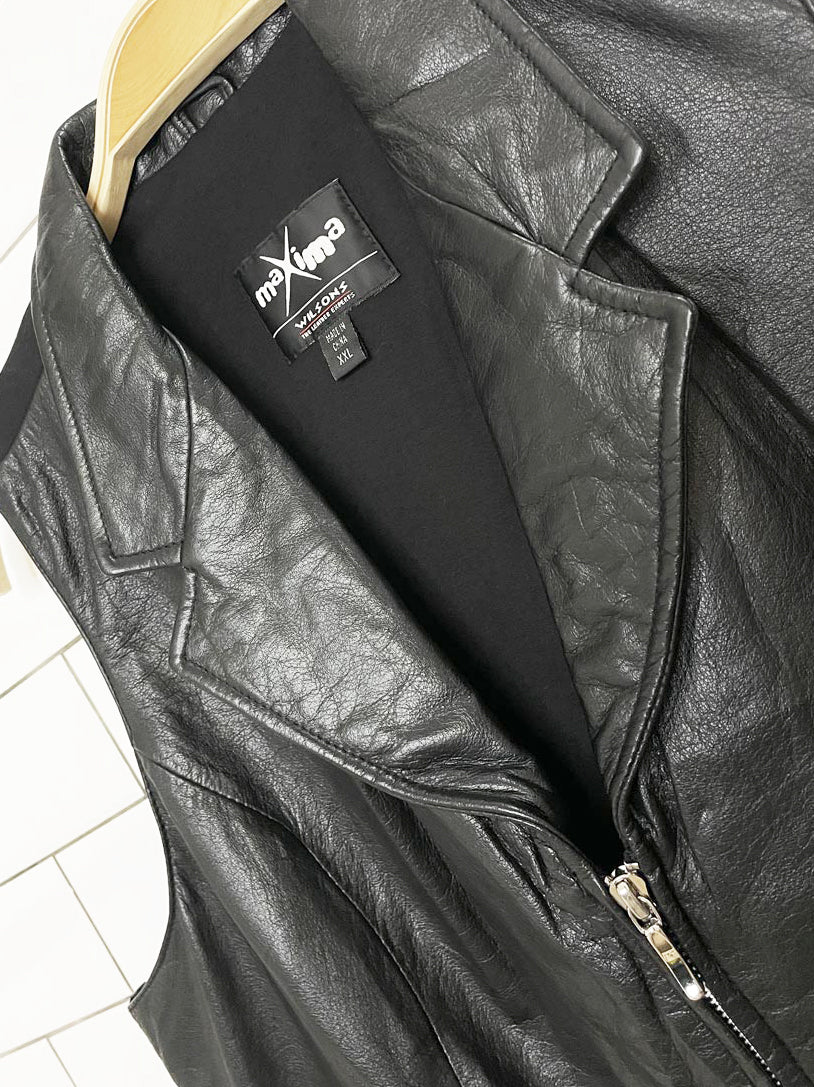 vintage 00s wilsons maxima soft leather minimal zip biker vest