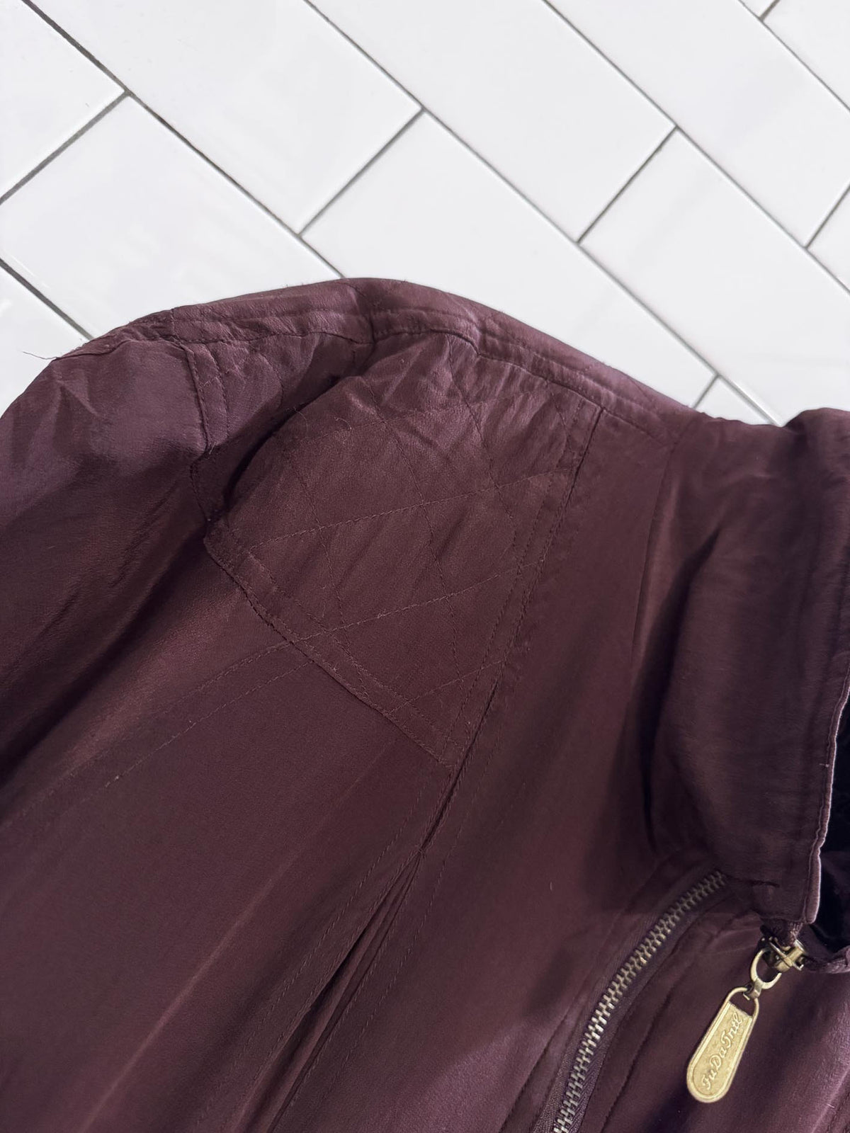 vintage fuda international 100% silk quilted bomber jacket