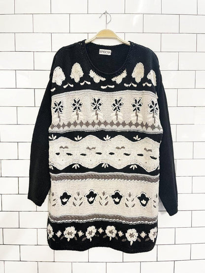 vintage 80s episcia hand - knit metallic florals cotton sweater - good market thrift store