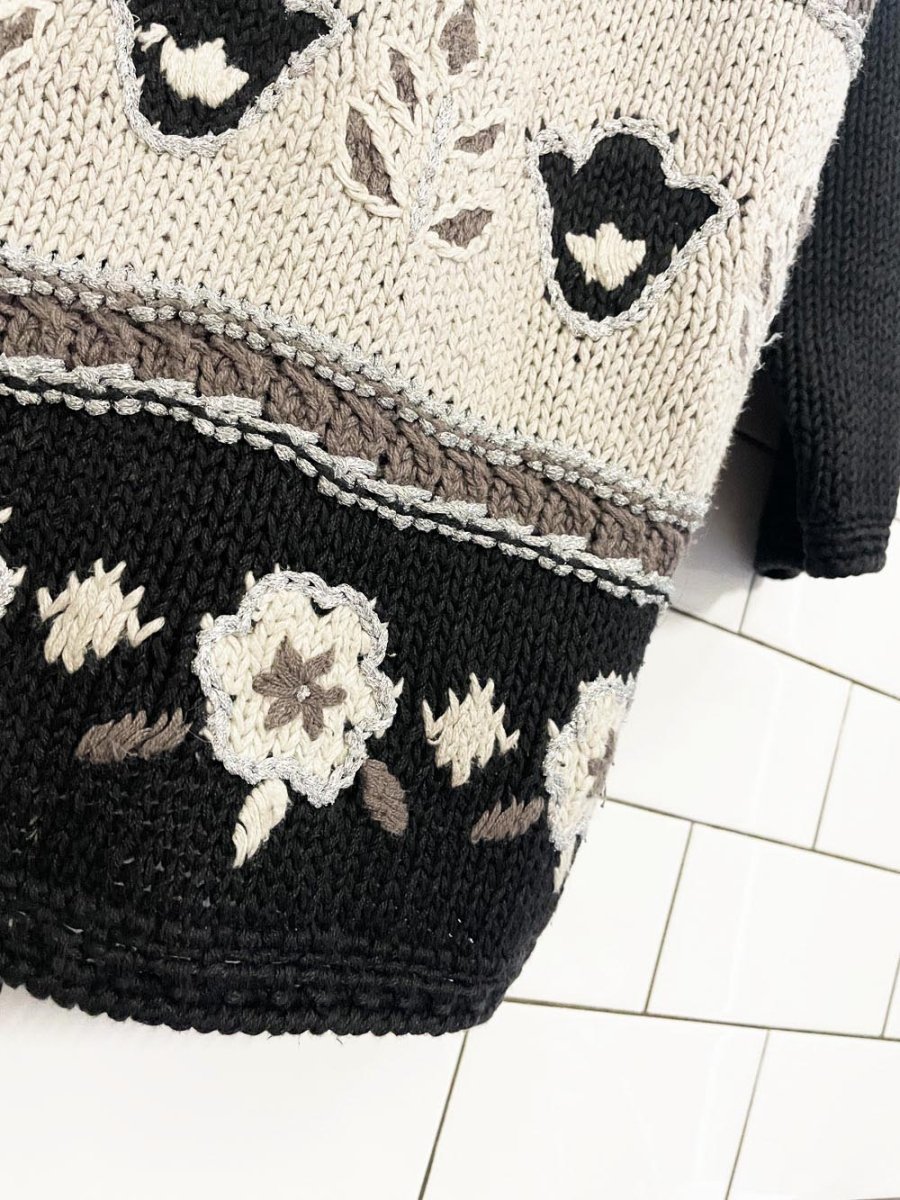 vintage 80s episcia hand - knit metallic florals cotton sweater - good market thrift store