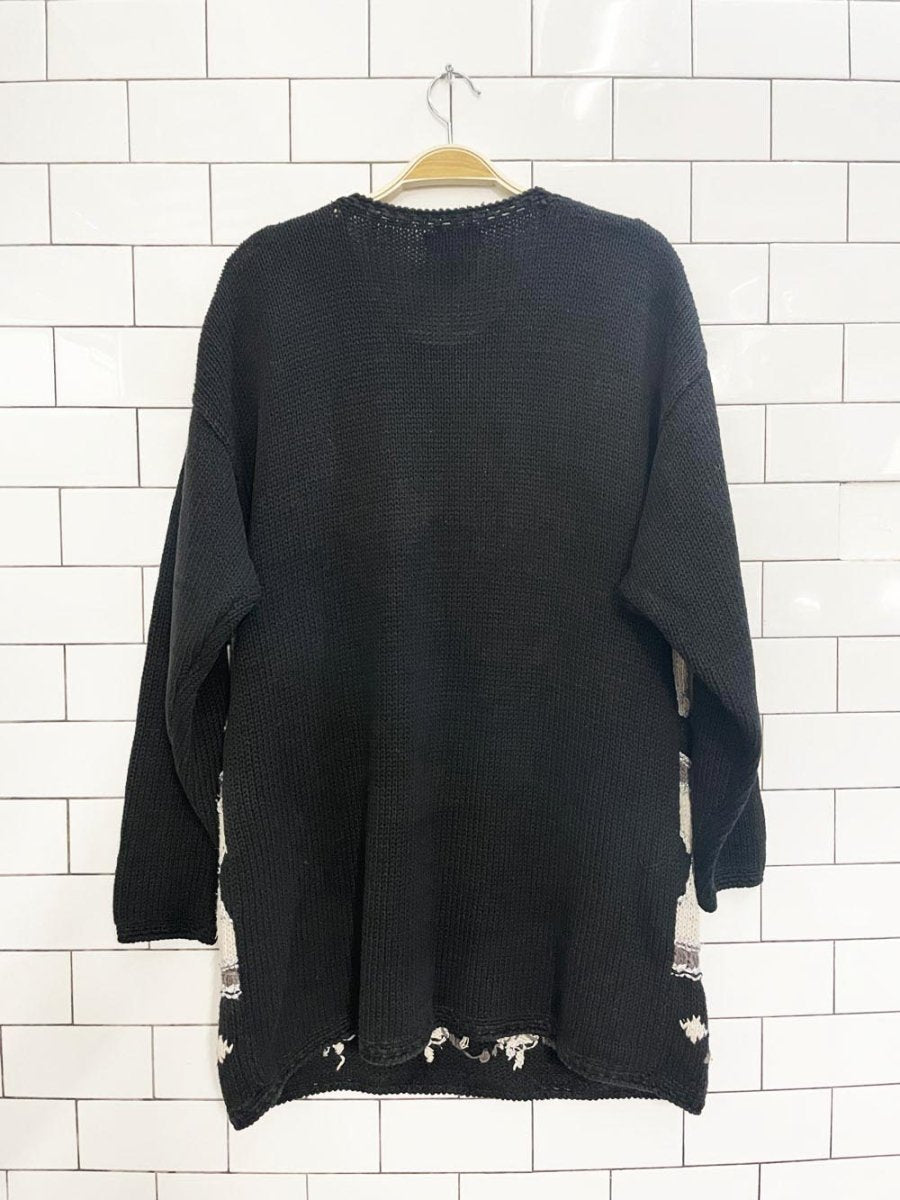 vintage 80s episcia hand - knit metallic florals cotton sweater - good market thrift store