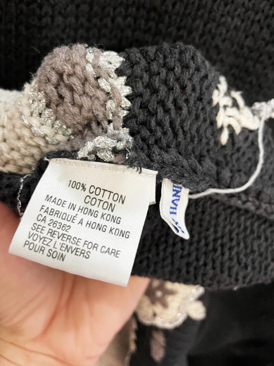 vintage 80s episcia hand - knit metallic florals cotton sweater - good market thrift store