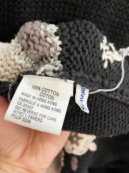 vintage 80s episcia hand - knit metallic florals cotton sweater - good market thrift store