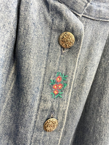 vintage 90s NR embroidered full button denim midi skirt - good market thrift store